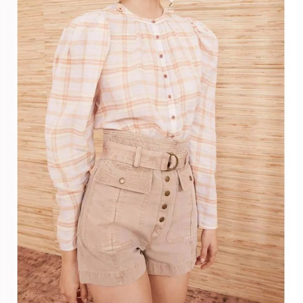 ULLA JOHNSON Nour Blouse Button Down Balloon Sleeve Pink Orange Size 2